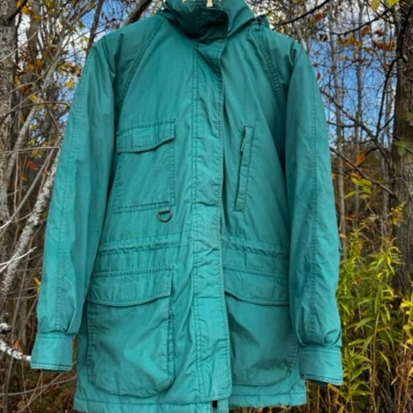 Vintage Eddie Bauer Jacket Men's Medium Teal Green Goose Down Puffer Coat Hooded - Picture 1 of 3